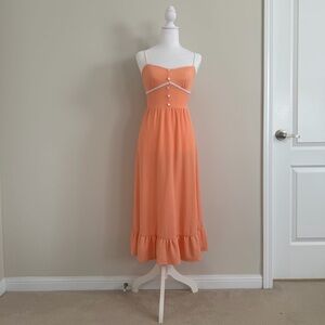Coral Vintage Style Cottagecore Midi Dress